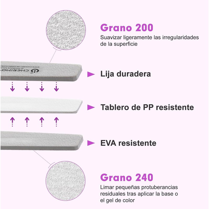 CHERIMOYA Limas de Bloque de Uñas Lavables,4 Piezas Doble Cara
