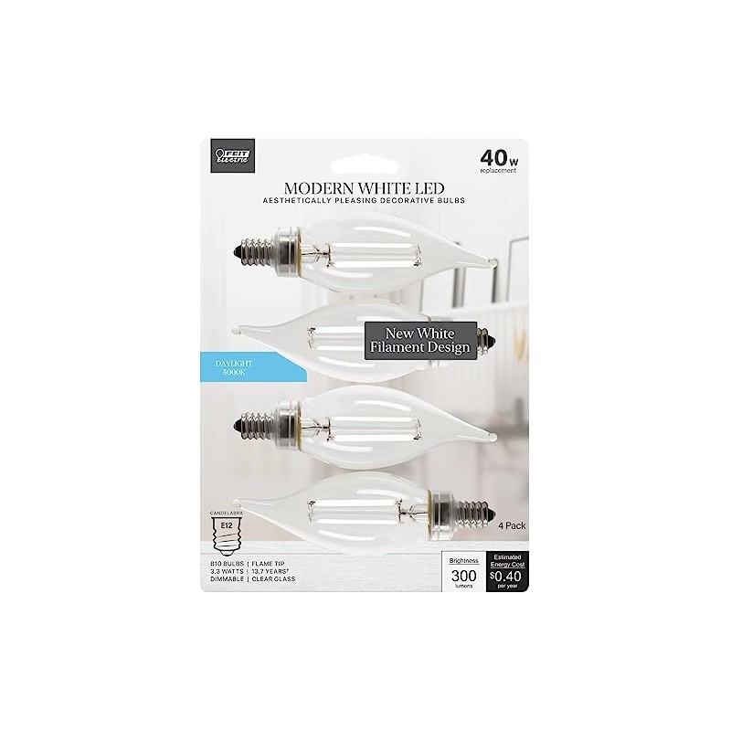 Feit Electric BPCFC40950CAWFIL/4 Daylight Flame Tip Exposed White Filament LED