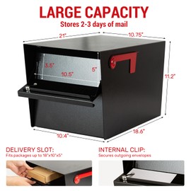 Large Locking Mailbox for Outside, RAINHOL All-Metal Modern Security Mailbox with 2 Keys, 21" x 11.2" x 10.5", Black