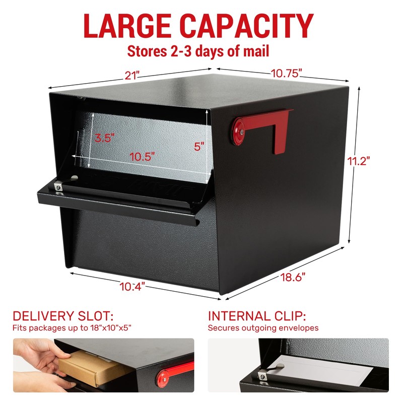 Large Locking Mailbox for Outside, RAINHOL All-Metal Modern Security Mailbox
