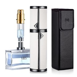 D-LOTUS Travel Perfume Bottle Refillable, Genuine Leather Perfume Atomizer Leakproof Mini Pocket Size Travel Cologne Sprayer for Cruise Car Trip Purse Gift 5ml (B-White)