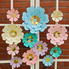 Mybbshower Pastel Paper Flower for Wall Decor Easter Flowers Supplies Birthday Bridal Baby Shower Colorful Nursery Room Macaron Decor (10 inch-6 inch) Pack of 12