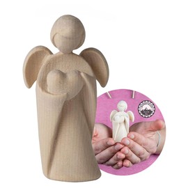 4betterdays.com Classic Guardian Angel Standing 100% Pine Wood with Heart - Crafts from South Tyrol / Smells of Pine / Height 9 cm / Willow Tree Angel / Angel Decoration / Guardian Angel Small