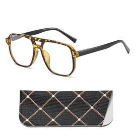 OWTXIS Aviator Reading Glasses for Women Men Oversized Retro Blue Light Blocking Readers with Spring Hinge (Tortoise, +2.50)