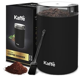 Kaffe Coffee Grinder Electric - Spice Grinder w/ Cleaning Brush, Easy On/Off - Perfect for Espresso, Herbs, Spices, Nuts, Grain - 3.5oz / 14 Cup. Matte Black