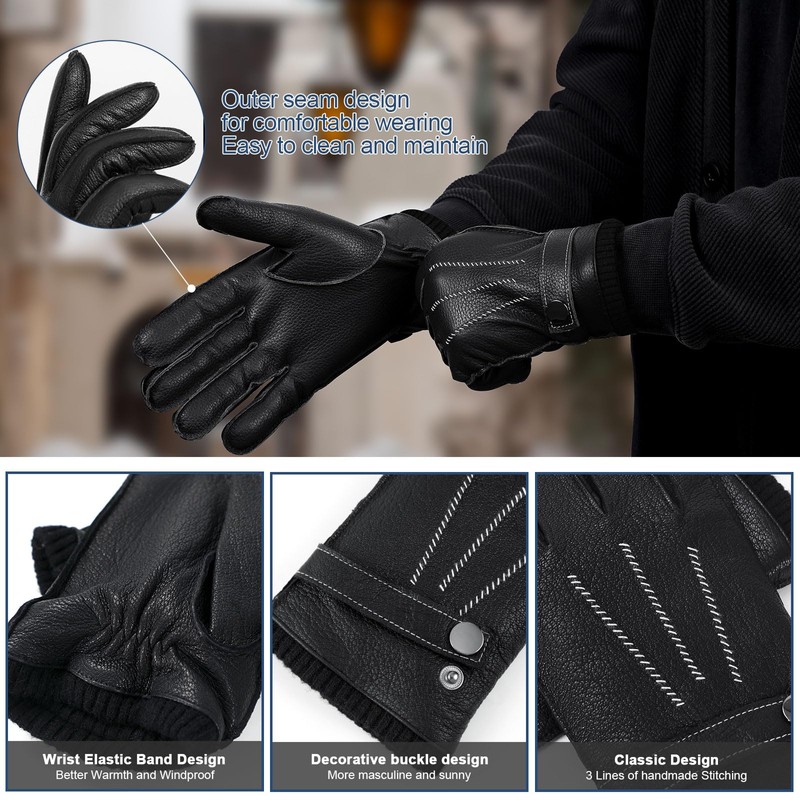 GSG SINCE 1998 Mens Genuine Leather Gloves Winter Driving Gloves