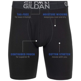 Gildan Men's Cotton Stretch Boxer Brief, Multipack, Black Soot (4-Pack, Long Leg), L (Pack of 4)