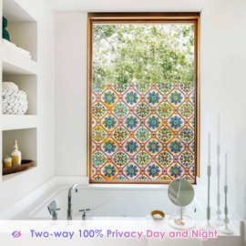 DKTIE Retro Stain Glass Window Film for Glass Bas-Relief Texture 2nd Generation Frosted Film Two-Way Privacy Day and Night 3D Static Stained Glass Cling Tint (G630, 17.7" x 78.7")
