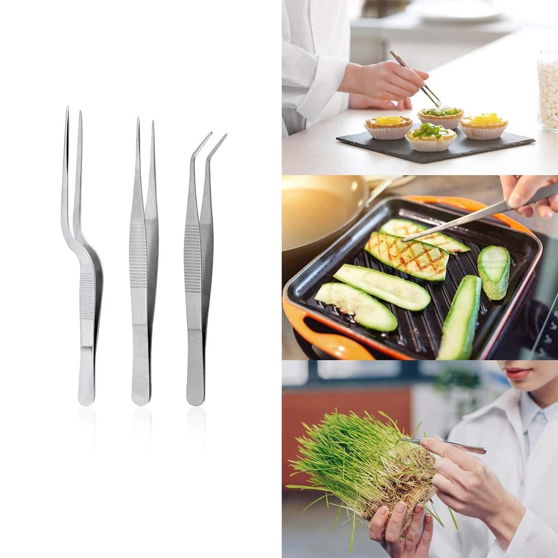 Cridoz 6 Pcs Stainless Steel Kitchen Cooking Tweezers Precision Tongs