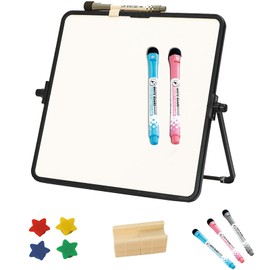 Dry Erase White Board, Magnetic Desktop Whiteboard with Stand Wall Hanger Desk Board Portable Double-Sided Easel for to Do List Planning Memo-9.76" x 9.76"