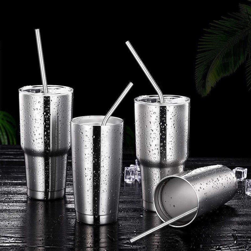2 Stainless Steel Straws with Cleaning Brush, Reusable Eco Straws,