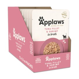 Applaws Wet Cat Food, 12 Count, Limited Ingredient Wet Cat Food Pouches, Tuna with Shrimp in Broth, 5.3oz Pouches