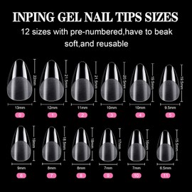 INPING Soft Gel Full Cover Nail Tips, 240PCS Short Almond Clear Nail Tips Pre-Buff Break Resistant Acrylic False Nails Tips Kit Reusable Nail Extensions for Home DIY Manicure Nail Salons, 12 SIZES