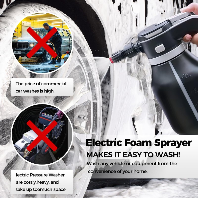 Electric Foam Sprayer,2L Portable Rechargeable Cordless Pressurized Spray Foam Cannon,