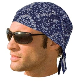 Daniel Smart Motorcycle Headwraps Cotton Doo Rag Skull Caps Sweat Wicking Cooling Helmet Liner for Men & Women (Headwrap Paisley Navy)