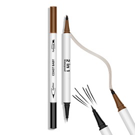 QIAWES Eyebrow Pencil, 2-In-1 Eyebrow Pen, 4 Fork Tip Microblading Eyebrow Pencil, Tattoo Eyebrow Pencil - Double Head Liquid Eyebrow Pen + Black Eyeliner Pencil (Light Brown)