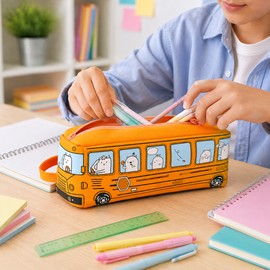 School Bus Pencil Case for Students – Large Capacity Cartoon Stationery Pouch for Pens, Markers, Art Supplies & Travel