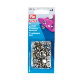 Prym 390 104 Druckknöpfe Nähfrei-Nachfüllpack MS für 390120 gl. Kappe silberfarbig 10 mm (20 Stück pro Packung)