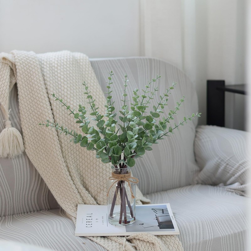 VIERENA VIERENA 17.5" Artificial Eucalyptus Stems in Glass Vase with