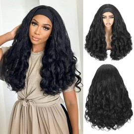 Peluca de 24 pulgadas con diadema rizada Yaki para mujeres negras, cabello sintético liso con puntas rizadas, media peluca sin pegamento con diadema i
