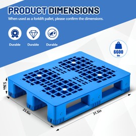 Lineshading Plastic Pallet 32 x 24 x 6 Inch Blue Polyethylene Pallet Breathable Grid Lightweight Storage Pad for Wet Basement Floor Storage Outside Supermarket Garage (Static Load 4 Tons Style)