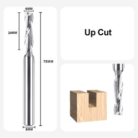 SpeTool Spiral Cutter 8 mm Shaft Upcut 6 mm Cutting Diameter CNC Milling Cutter for Router Wood Cutter 24 mm Cutting Length Router Bit Groove Cutter Solid Carbide End Mill Spiral Groove Cutter 2