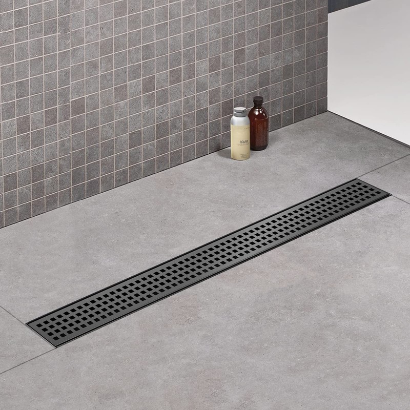 Elefloom Linear Shower Drain, 28 inch Black Drain with Removable