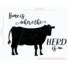 Home Where Herd is Cow Wall Art Vinyl Decal Stickers Farmer Quote 23x17-Inch Black