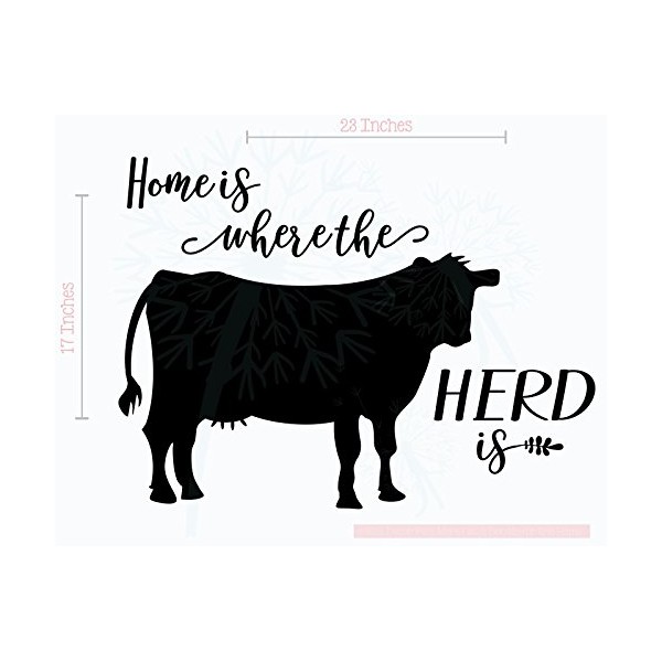 Home Where Herd is Cow Wall Art Vinyl Decal Stickers Farmer Quote 23x17-Inch Black