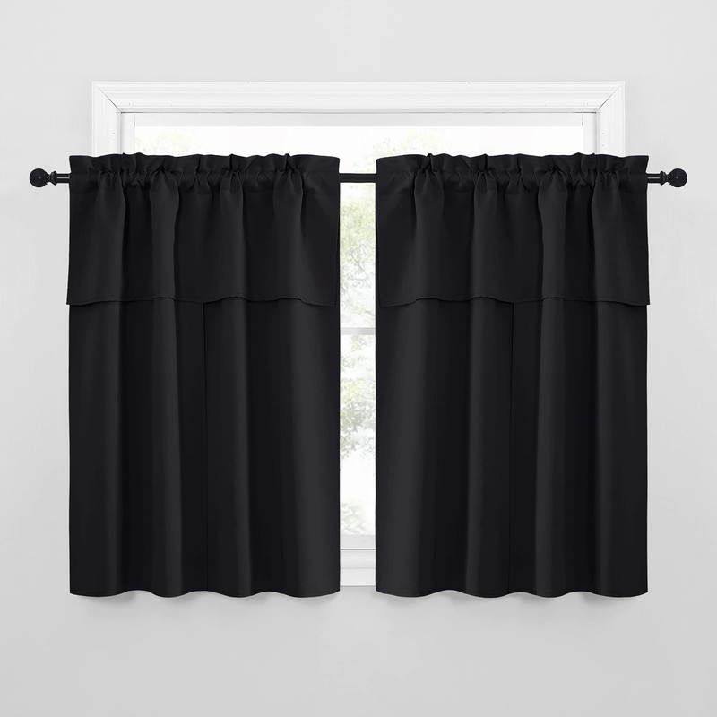 NICETOWN Black Blackout Curtains with Attached Valance, Solid Room Darkening