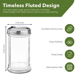 OCS Parts 5.75-Inch Retro Glass Sugar Pourers | Set of 2 | 12 Ounce Pourers for Sugars, Spices, and Rubs