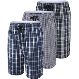 MoFiz Men's Plaid Pajama Bottoms 3-Pack Cotton Sleep Lounge Shorts Lightweight Soft Night Home Shorts Christmas Pjs Shorts Long Woven Boxer Shorts L