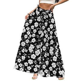 EQQZD Women's Summer Elastic Waist Wide Leg Pants Lounge Long Palazzo Pants Solid Color Beach Trousers with Pocket