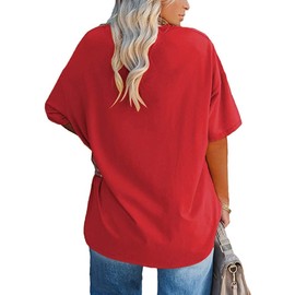 Fisoew Womens Plus Size T-Shirts Summer Oversized Half Sleeve Crew Neck Tunic Tops Tees Red