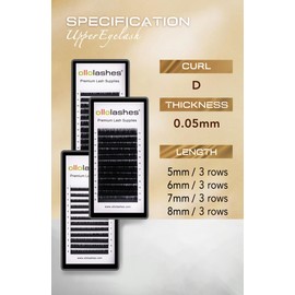 OLLOLASHES Eyelash Extension B C CC D J Curl Mix 5-20mm 0.03 0.05 0.07 0.15 Super Matte Classic Lash Extensions Professional Supplies for Lash Techs (D-0.05, 5-8mm)