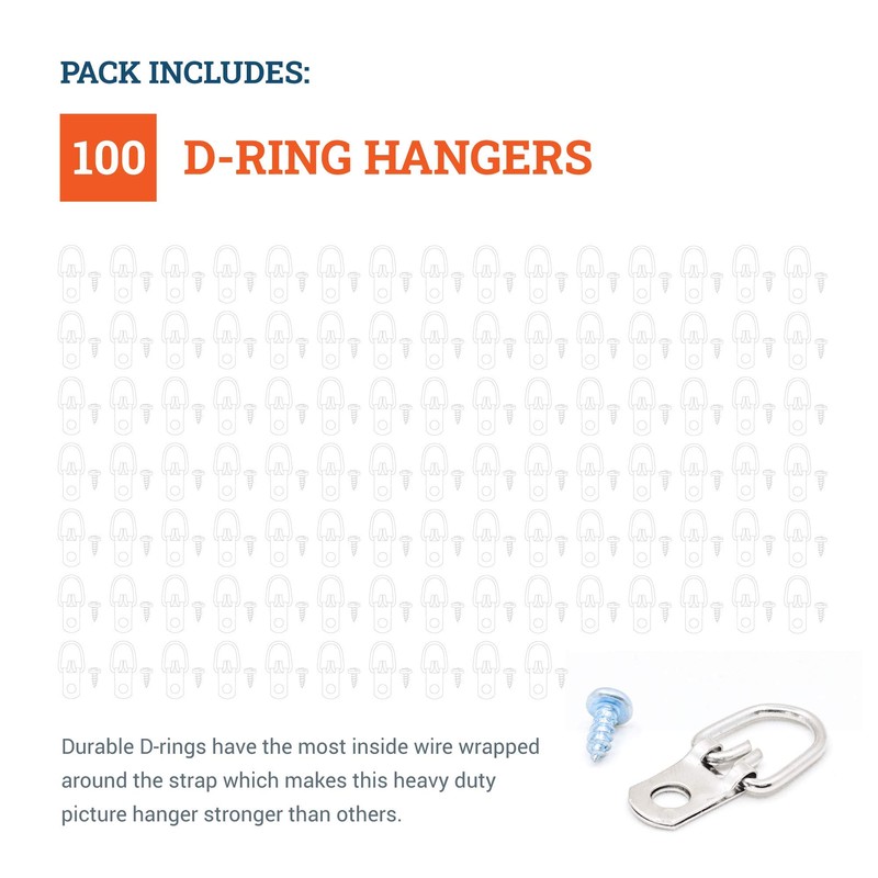 D Ring Picture Hangers with Screws - 100 Pack -