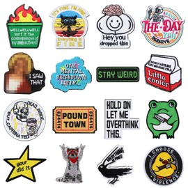 Feifeiya 16 Pcs Funny Patches Embroidered Patches Humorous Iron on Patches Cute Patches Embroidered Applique Patches for Jackets Caps Jeans Vests Uniforms DIY Craft Accessories