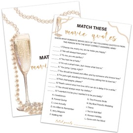 HQLOW Bridal Shower Games 30 Guests - Match These Movie Quotes Game for Wedding Party Engagement, Wedding Shower Games (Gold Champagne) -003