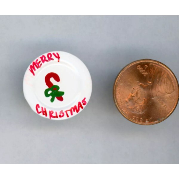 Multi Minis Miniature Dollhouse White Pressed Metal Plate W/ Merry