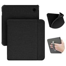 ERUNTO Case for 7-Inch Kobo Libra color(2024 Release)/Libra 2/Tolino vision 6, TPU Cover with Cloth Texture and Hand Belt on The Back, Magnetic Shell Cover with Smart Wake-up/Sleep Function(Black)