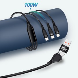 LHJRY 100W USB C Splitter Multi Charging Cable,USB A/C to USB C QC3.0 Fast Charging 4Ft, 3 in 2 Multi Charger Cord, with 3 Type-C Connectors Compatible with Cell Phones Tablets and More
