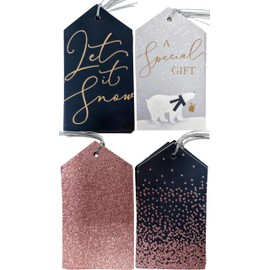 YLAB 20 Luxury Grey Tags with Rose Gold Detailing and Silver String, Grey Rose Gold Festive Tag Decorations, 20 Labels for Presents