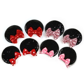 Tobeffect Mouse Ears Hair Bows Clips Glitter Mice Ears Pack Cute Hair Bow Hair Accessories for Women Costume Birthday Party Favor Black Red