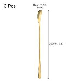 sourcing map Long Handle Spoon, 3Pcs 7.87-Inch Ice Cream Spoon, Stainless Steel Cocktail Stirring Spoons for Mixing, Drink, Coffee (Gold)