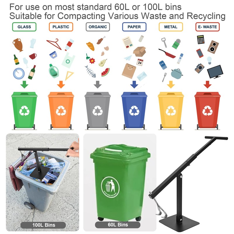 ikare Manual Trash Compactor for 60-100L Bins, Trash Compactor for