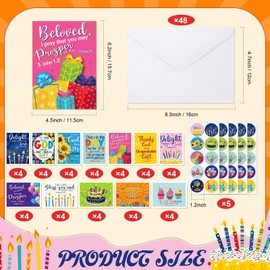 Motiskyy 48 Pack Religious Christian Birthday Cards Bulk with Scripture Assorted Bible Verse 4.5 x 6.2 Inch Christian Blessings Birthday Greeting Cards with Envelopes and Stickers for Women Men