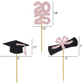 Graduation Cupcake Toppers Grad Party Decoration Food Picks Congrats Glitter Diploma Cap School Colors Supplies 24 PCS Rose Gold