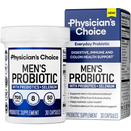 Physician's Choice Probiotics for Men - 70 Billion CFU - 8 Strains - w/Selenium & Organic Prebiotics - Supports Digestive Health, Microbiome, Colon, & Immune Health - Advanced Men's Probiotic - 30ct