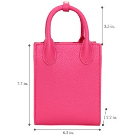 Carrot's Den Mini Tote Crossbody Bag, Purse for Women and Girls with Adjustable Strap, Cardholder Pocket | Pebble Grain Vegan Leather, Magenta Pink