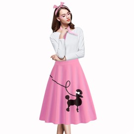 Stadget Poodle Skirts for Women 50s Sock Hop Costume Retro Decades Day Outfits 1950s Vintage Pink Ladies Grease Costume Accessories (Pink, L/XL)